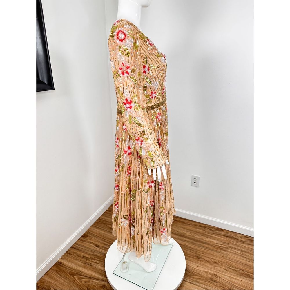 🔥🔥 Mac Duggal Long Sleeve Floral Beaded MIDI Dress Size 14 - Picture 7 of 12